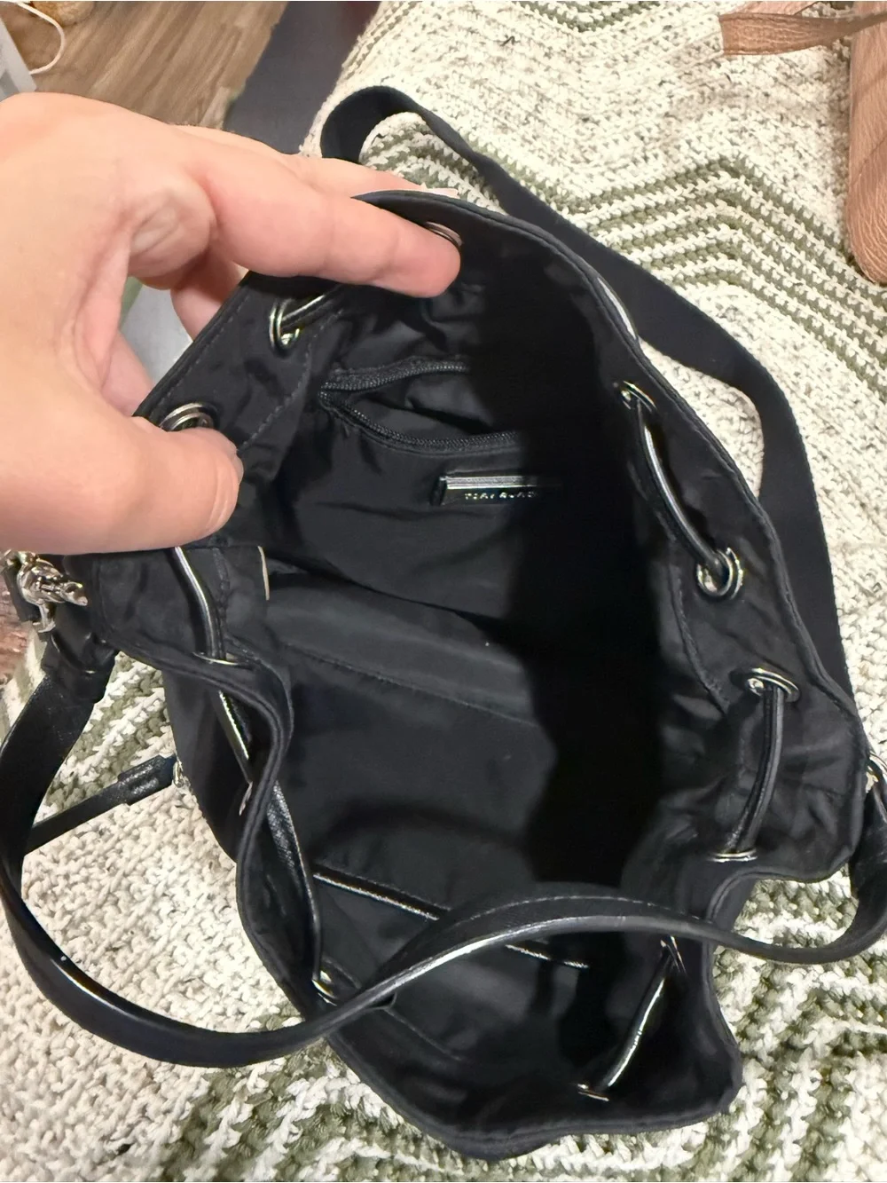 Tory Burch Black Nylon Drawstring Shoulder Bag